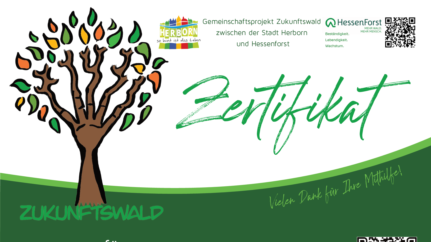 Bespielbild eines Zertifikats des Zukunftswald in Herborn