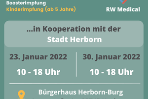 Plakat mit den Terminen für das Impfen am 23. und 30. Januar 2022 im Bürgerhaus Burg