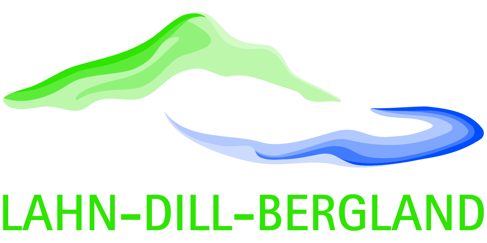 Logo Naturpark Lahn-Dill-Bergland, grüne Hügel und blauer Fluss